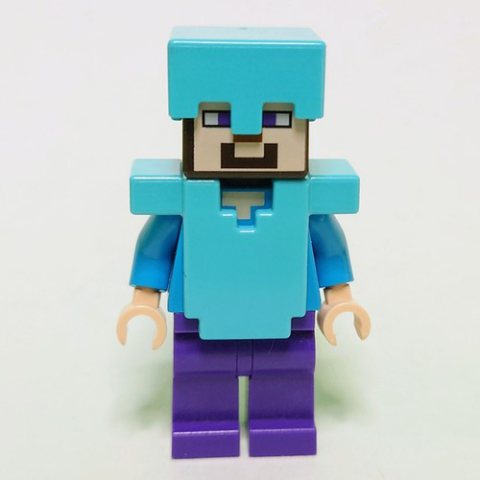 Minifigurka LEGO Steve in Medium Azure Helmet and Armor, Purple Legs