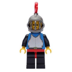 Minifigurka LEGO Knight (Breastplate on Blue) - Black Legs, Dark Gray Helmet, Red Plume, Plastic Cape