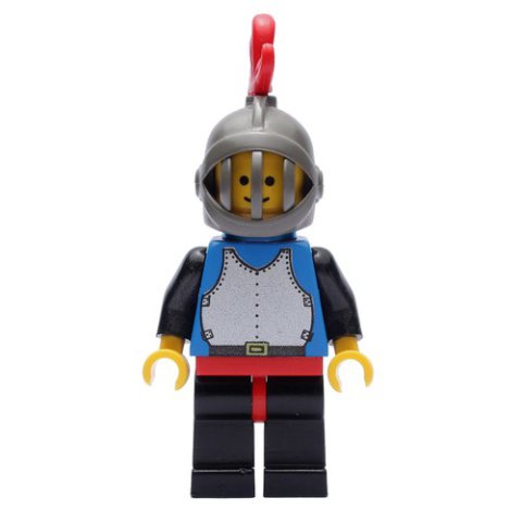 Minifigurka LEGO Knight (Breastplate on Blue) - Black Legs, Dark Gray Helmet, Red Plume, Plastic Cape