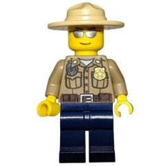 Minifigurka LEGO Forest Police / Ranger, Dark Tan Shirt with Radio and Badge, Dark Blue Legs, Tan Campaign Hat, Silver Sunglasses