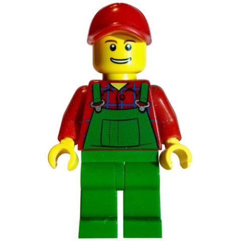 Minifigurka LEGO Man, Green Overalls over Red Shirt, Red Cap