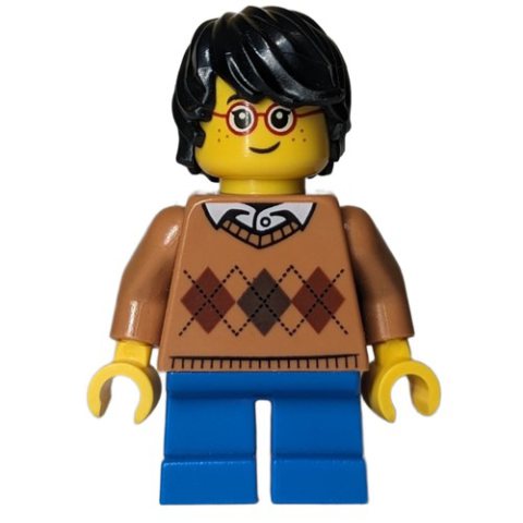 Minifigurka LEGO Boy, Argyle Sweater, Short Blue Legs, Glasses