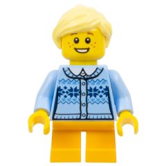Minifigurka LEGO Girl, Cardigan Light Bright Blue, Short Bright Light Orange Legs