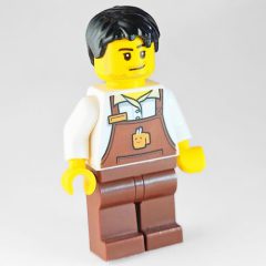 Minifigurka LEGO Barista, Man, White Shirt, Reddish Brown Apron, Black Hair