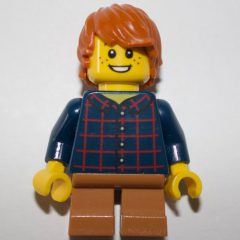 Minifigurka LEGO Boy, Plaid Shirt, Short Medium Nougat Legs, Dark Orange Hair