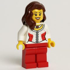 Minifigurka LEGO Woman, White Corset with Red Sides, Necklace, Red Legs