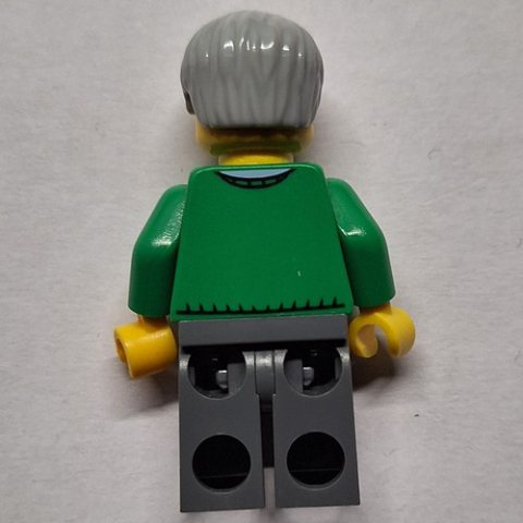 Minifigurka LEGO Man, Green V-Neck Sweater, Dark Bluish Gray Legs, Beard