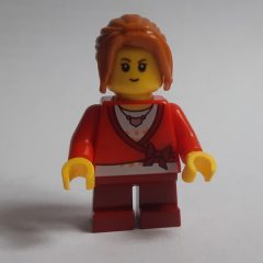 Minifigurka LEGO Girl, Cardigan Tied with Bow, Necklace, Short Dark Red Legs