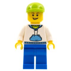 Minifigurka LEGO Man, White and Blue Hoodie, Blue Legs, Lime Cap