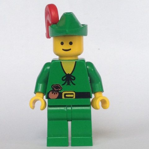 Minifigurka LEGO Forestman (Forestmen) - Yellow, Green Hat, Red Plume