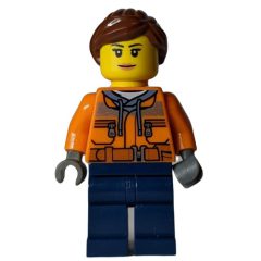 Minifigurka LEGO Woman, Safety Jacket over Hoodie with Belt, Dark Blue Legs,