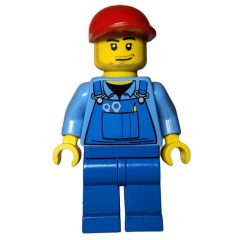 Minifigurka LEGO Man, Blue Overalls, Red Cap, Stubble