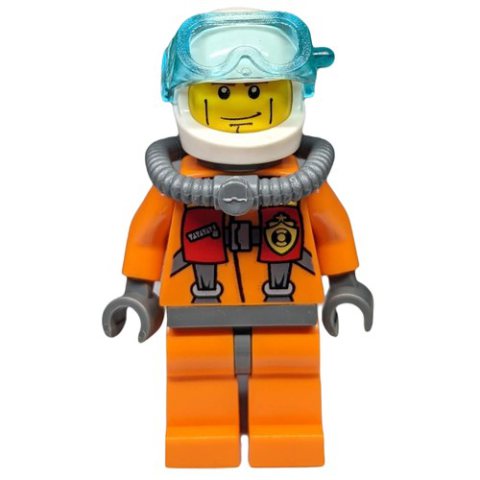 Minifigurka LEGO Coast Guard Diver, Orange, White Helmet, Airtank, Mask