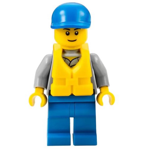 Minifigurka LEGO Coast Guard, Light Bluish Gray Shirt with Badge, Blue Cap, Yellow Life Vest