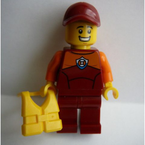 Minifigurka LEGO Coast Guard, Dark Red Wetsuit, Dark Red Cap, Yellow Life Vest