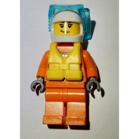 Minifigurka LEGO Coast Guard, Woman, Orange Jumpsuit, White Helmet with Diving Mask, Yellow Life Vest