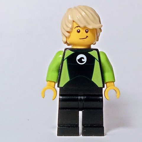 Minifigurka LEGO Tom, Black and Lime Wetsuit, Tan Hair