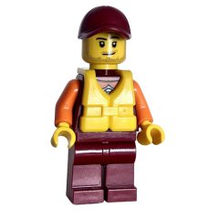 Minifigurka LEGO Lifeguard, Dark Red Wetsuit, Dark Red Cap, Yellow Life Vest, Stubble