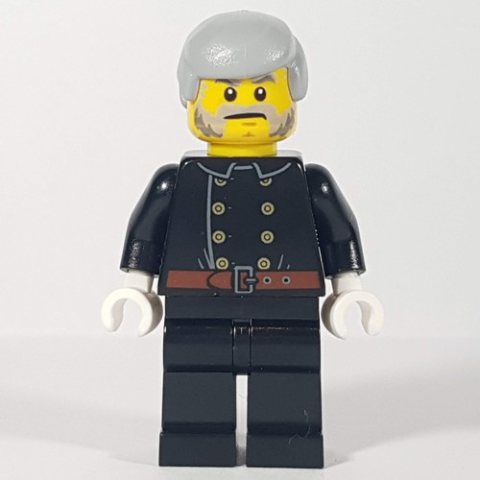 Minifigurka LEGO Fireman, Jacket with 8 Buttons and Belt, Light Bluish Gray Hair, Beard