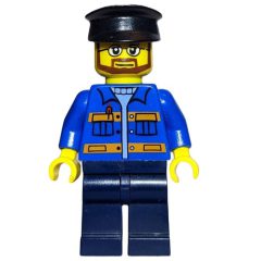 Minifigurka LEGO Man, Blue Jacket with Orange Stripes, Dark Blue Legs, Black Hat, Glasses and Beard
