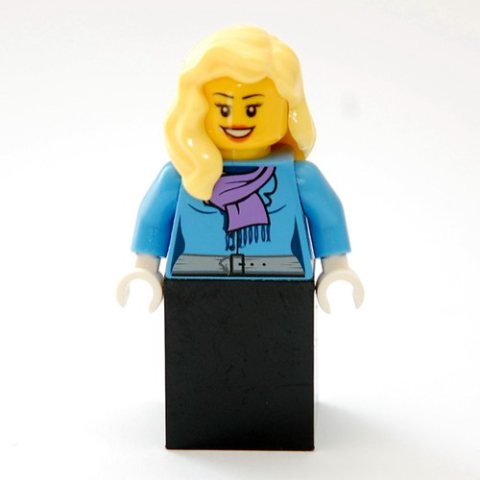 Minifigurka LEGO Woman, Medium Blue Jacket with Medium Lavender Scarf, Black Skirt