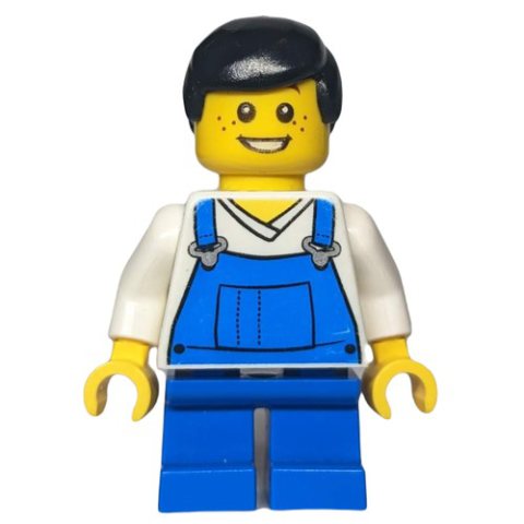 Minifigurka LEGO Boy, Blue Overalls, Short Blue Legs