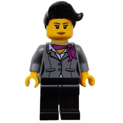 Minifigurka LEGO Woman, Dark Bluish Gray Jacket with Magenta Scarf, Black Legs