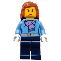 Minifigurka LEGO Woman, Medium Blue Jacket with Medium Lavender Scarf, Dark Blue Legs