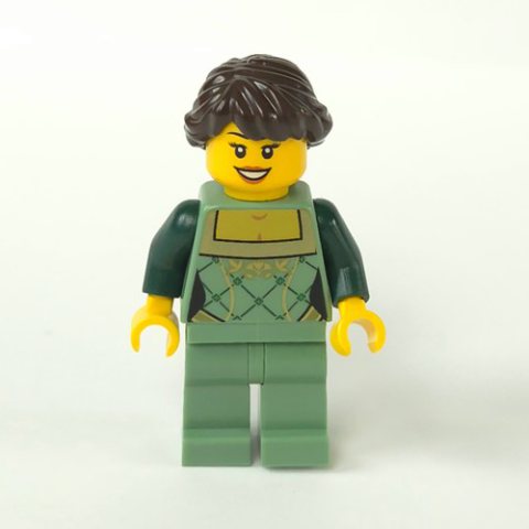 Minifigurka LEGO Woman, Sand Green Corset, Sand Green Legs, Dark Brown Hair