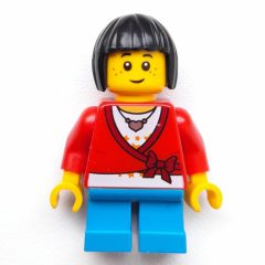 Minifigurka LEGO Girl, Cardigan Tied with Bow, Necklace, Short Dark Azure Legs