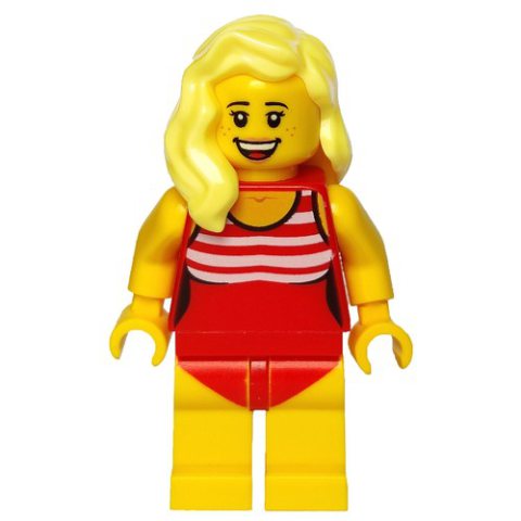 Minifigurka LEGO Woman, Red Swimsuit, Bright Light Yellow Hair