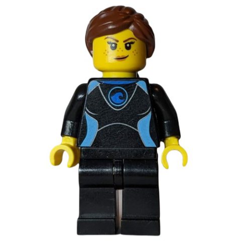 Minifigurka LEGO Surfer, Woman, Black Wetsuit, Reddish Brown Hair