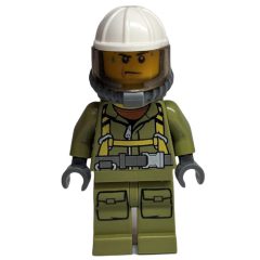 Minifigurka LEGO Volcano Explorer, Man, Olive Green Jumpsuit with Straps, White Hard Hat with Visor, Breathing Apparatus