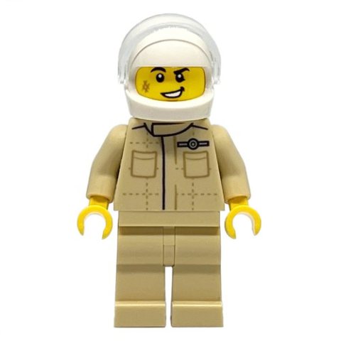 Minifigurka LEGO Race Driver, Tan Torso, Tan Legs, White Helmet