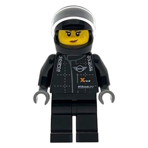 Minifigurka LEGO Race Driver, Black Torso, Black Legs, Black Helmet