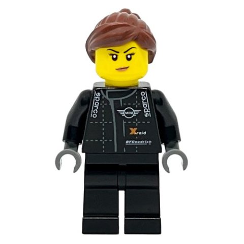 Minifigurka LEGO Race Driver, Black Torso, Black Legs, Reddish Brown Hair