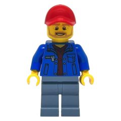 Minifigurka LEGO Blue Jacket, Sand Green Legs, Beard, Red Cap