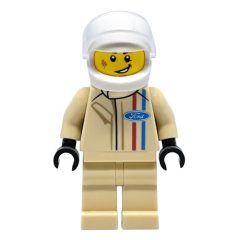 Minifigurka LEGO Race Driver, Tan Torso, Tan Legs, White Helmet, ford