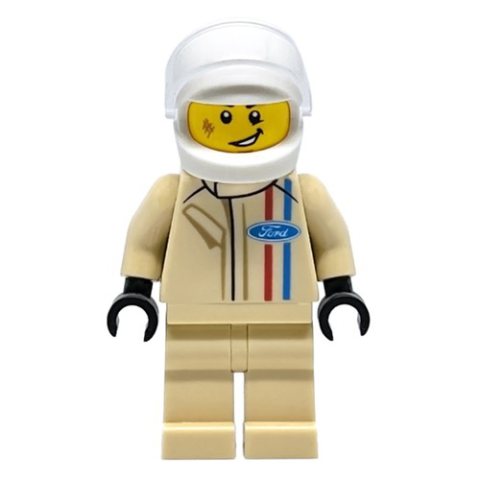 Minifigurka LEGO Race Driver, Tan Torso, Tan Legs, White Helmet, ford