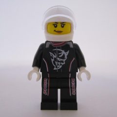 Minifigurka LEGO Race Driver, Black Torso, Black Legs, White Helmet. Demon