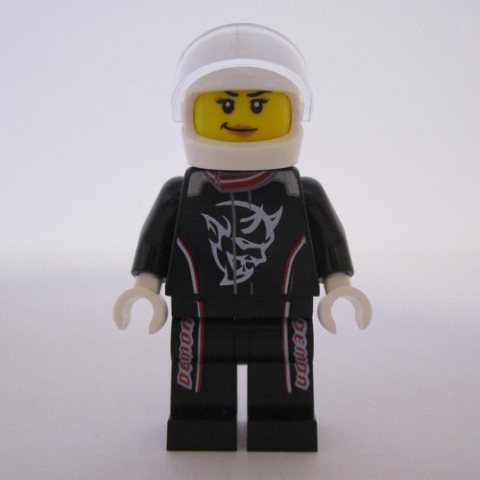 Minifigurka LEGO Race Driver, Black Torso, Black Legs, White Helmet. Demon