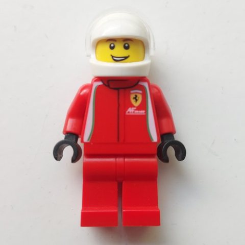 Minifigurka LEGO Race Driver, Red Torso, Red Legs, White Helmet, Ferrari