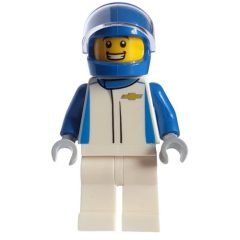 Minifigurka LEGO Race Driver, White Torso, White Legs, White Helmet, Chevrolet