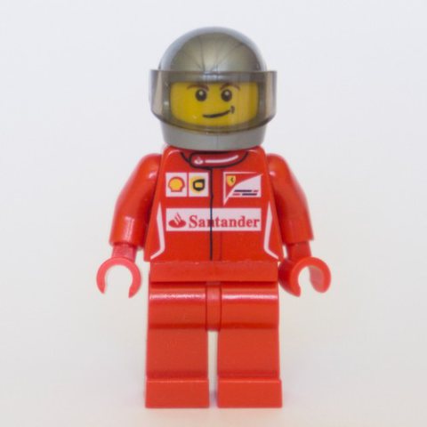 Minifigurka LEGO Race Driver, Red Torso, Red Legs, Dark Pearl Helmet, Ferrari