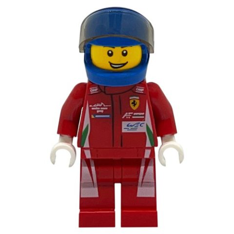 Minifigurka LEGO Race Driver, Red Torso, Red Legs, Blue Helmet, Ferrari 2