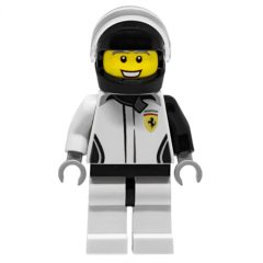 Minifigurka LEGO Race Driver, White Torso, White Legs, Black Helmet, Ferrari
