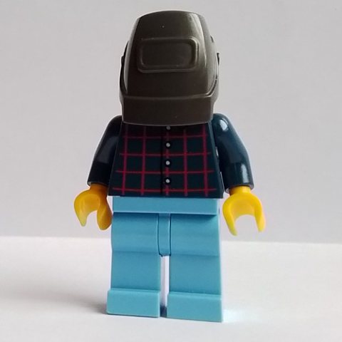 Minifigurka LEGO Mechanic, Dark Blue Torso, Medium Blue Legs, Welding Mask
