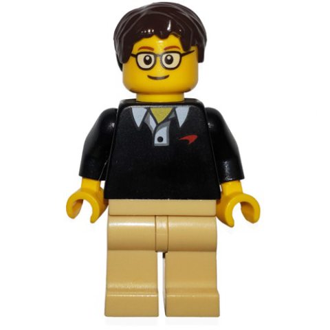 Minifigurka LEGO Race Driver, Black Torso, Tan Legs, McLaren