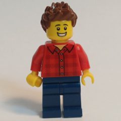 Minifigurka LEGO Red Torso, Dark Blue Legs, Reddish Brown Hair