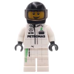 Minifigurka LEGO Race Driver, White Torso, White Legs, Black Helmet, Mercedes